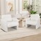 White Chenille Accent Chair with Lumbar Pillow for Living Room and Office